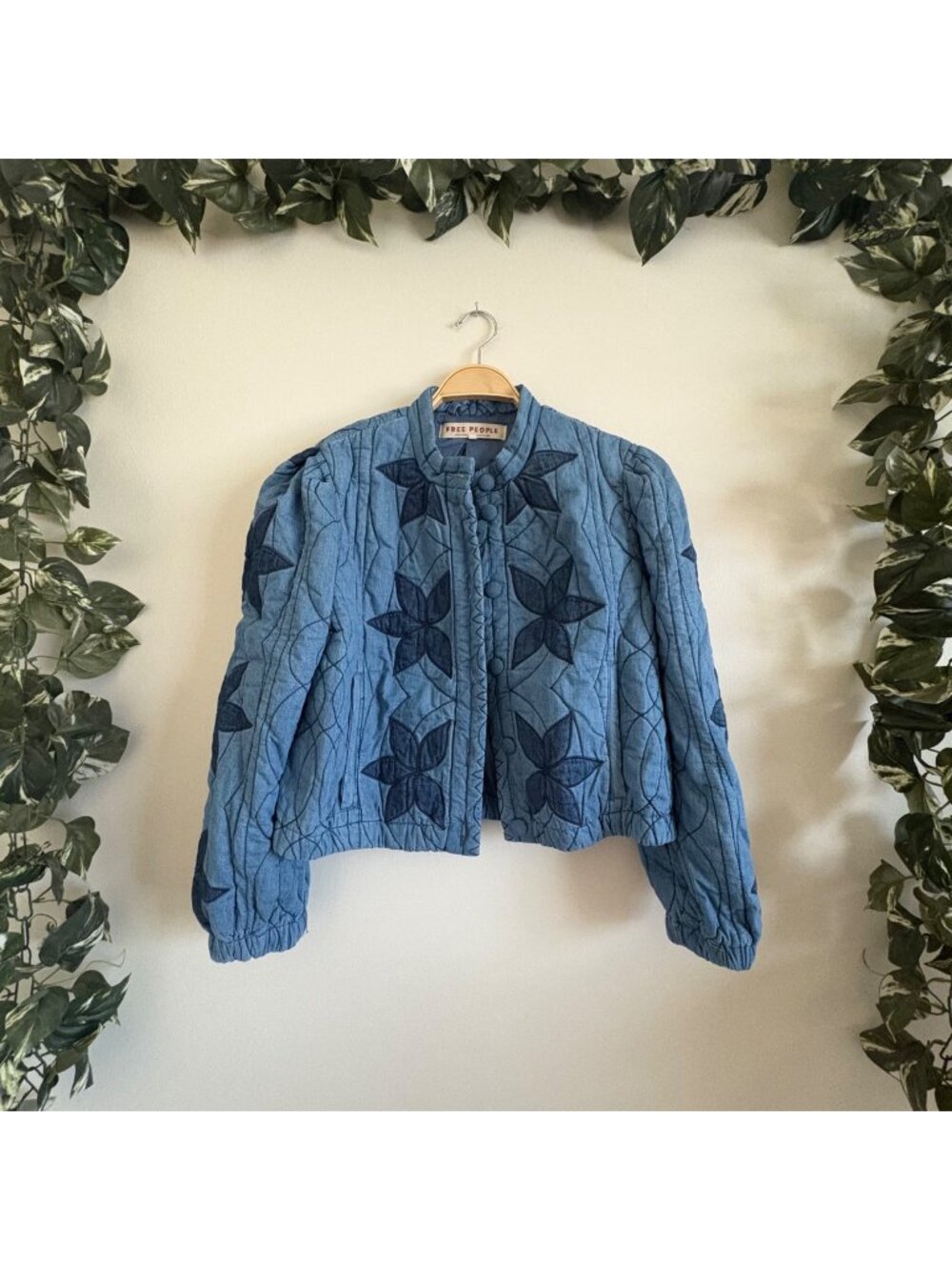 Free People Quinn Quilted Cotton Denim Jacket Star Indigo Combo Women’s Sz S